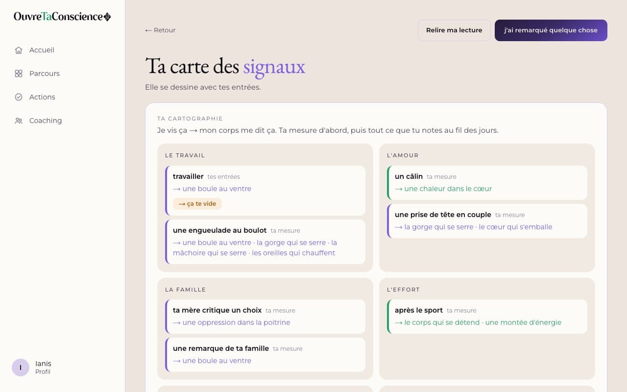 Ta carte des signaux, dans l'application